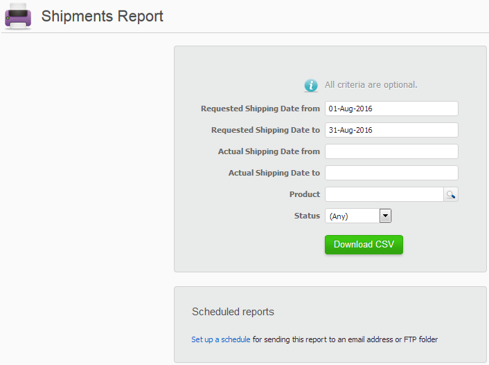 Screenshot Reports Shipments