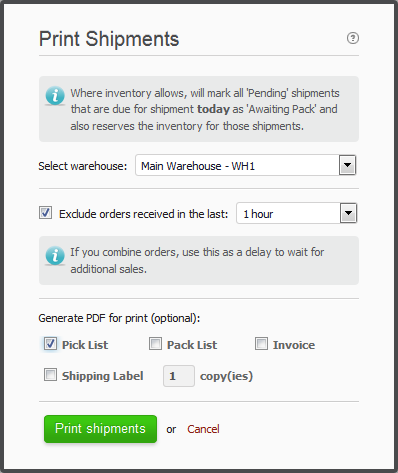 Screenshot Auto Print Shipments