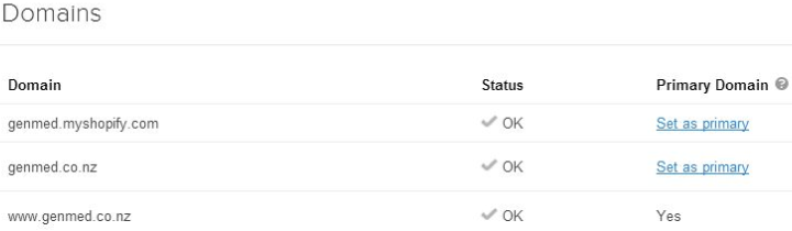 Screenshot Shopify Settings Domains