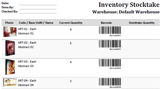 Screenshot Products Stocktake Sheet