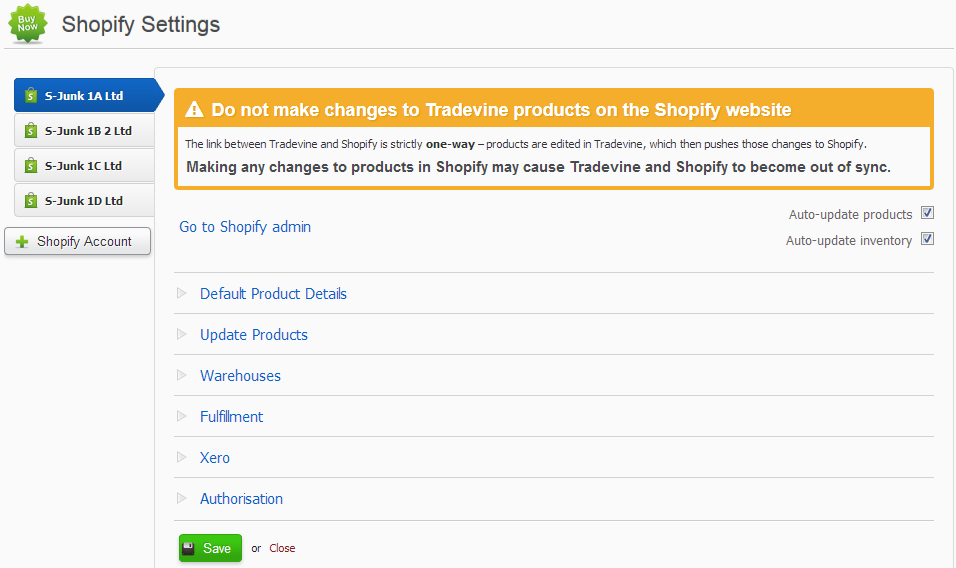 Screenshot Shopify Org Settings