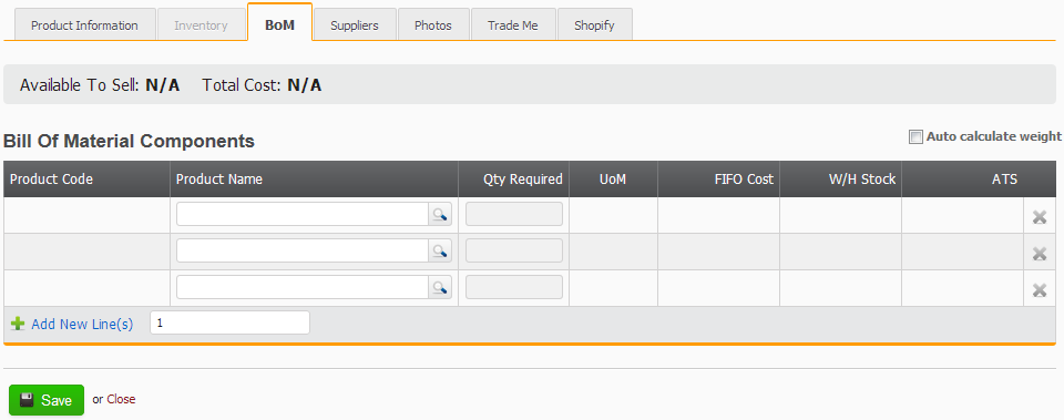 Screenshot Add Product BoM