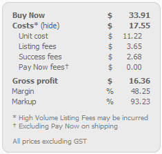 Screenshot Trade Me Profit Calculator